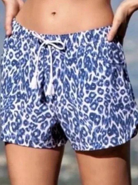 NEW Johnny Was CALME Blue Leopard Print Board Drawstring Beach Shorts Medium - Picture 15 of 15